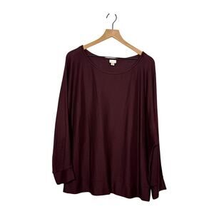 A New Day Long Sleeve Top Womens Size XXL Burgundy Scoop Neck Knit Preppy